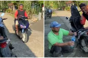 Life hack nyeleneh pindahin bensin dari tangki motor ke botol pakai alat sederhana, pakainya tak ribet