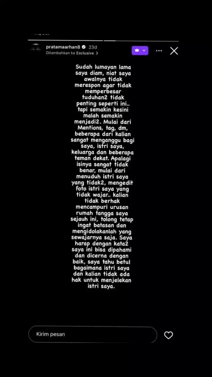 pratama arhan buka suara istri dituding selingkuh © berbagai sumber