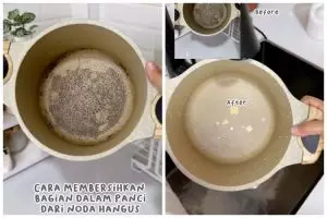 Bukan diolesi sitrun, ini trik membersihkan dasar panci yang gosong cuma gunakan 1 bahan dapur
