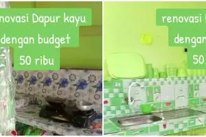 Cuma modal Rp 50 ribu, cara emak-emak rombak dapur tabrak warna jadi rapi bikin mata auto melek