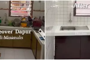 Wanita ini makeover dapur lawas ibunya yang penuh perabotan jadi estetik, trik simpelnya layak ditiru