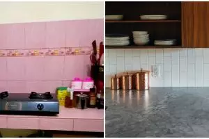 Modal cuma Rp 200 ribuan, begini cara ubah dapur jadul jadi lebih elegan bak berdinding marmer