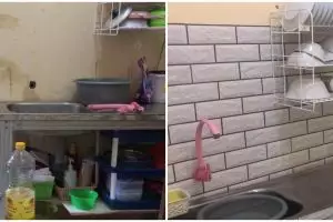 Cara makeover dapur kontrakan kumuh jadi estetik ini trik simpelnya layak ditiru, fix idaman emak-emak