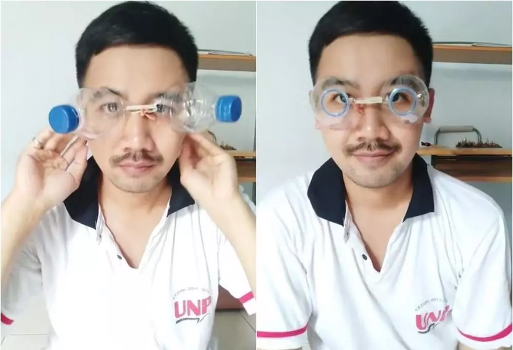 lifehack nyeleneh pria perbaiki lensa kacamata TikTok