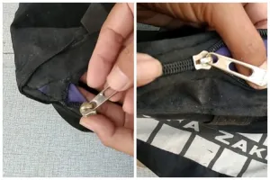 Bukan dicongkel sendok, begini trik perbaiki ujung resleting tas lepas cukup pakai 1 alat dapur