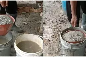 Kreatifnya tukang tak ada lawan, life hack nyeleneh mengaduk semen ini nggak perlu pakai mixer