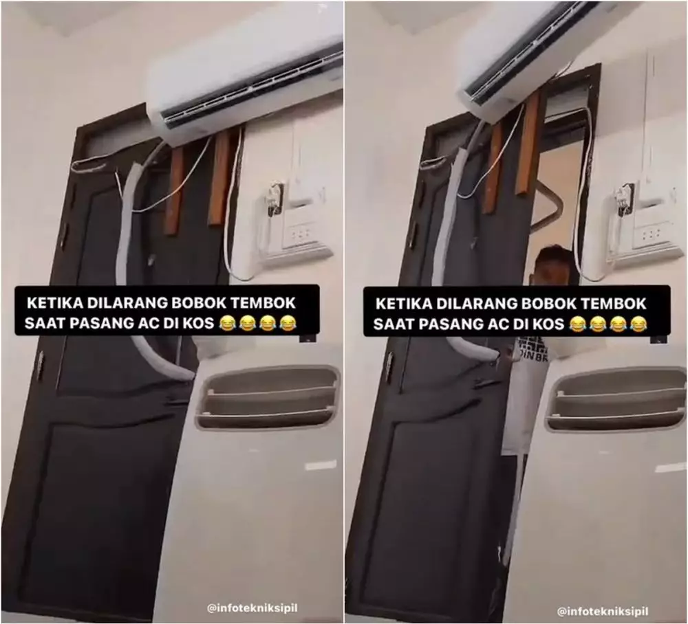 lifehack nyeleneh pria pasang AC kos-kosan Instagram