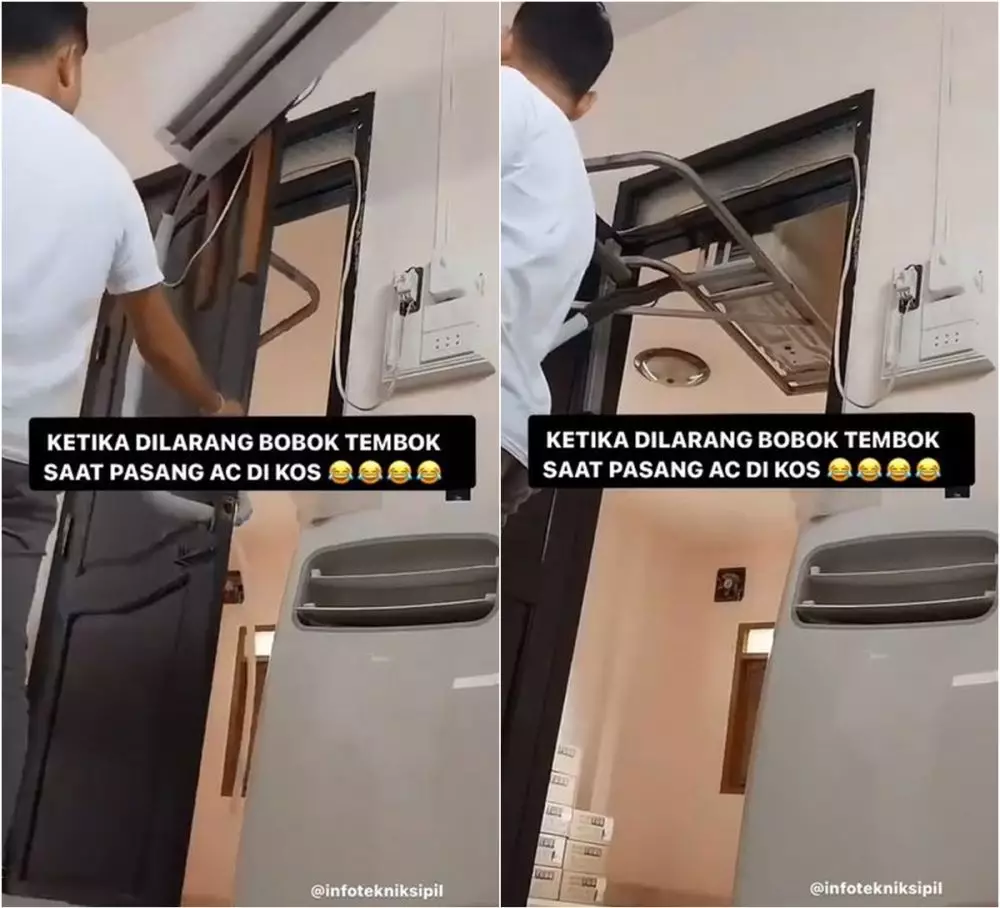 lifehack nyeleneh pria pasang AC kos-kosan Instagram