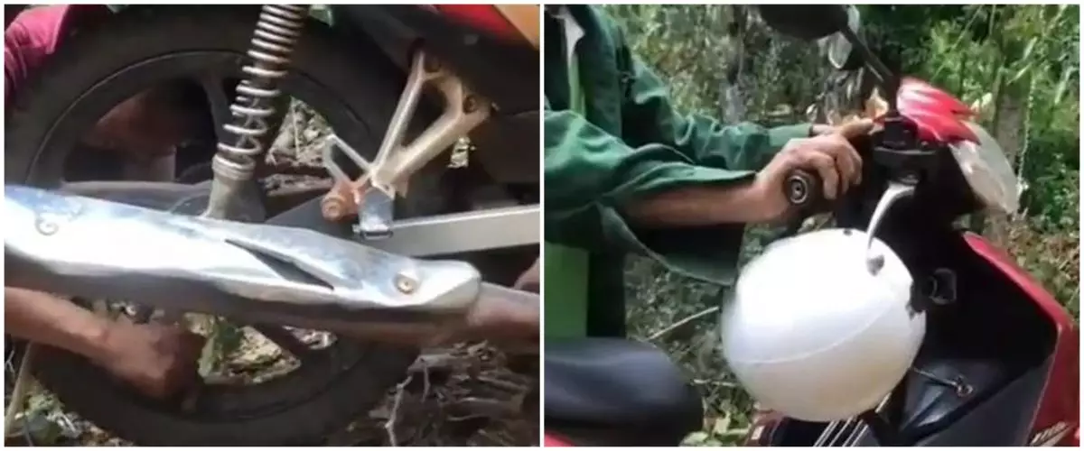 Ban kempes dan tak ada bengkel, lifehack nyeleneh isi angin pakai knalpot ini berguna saat emergency