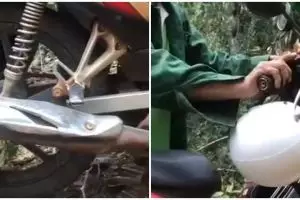 Ban kempes dan tak ada bengkel, lifehack nyeleneh isi angin pakai knalpot ini berguna saat emergency