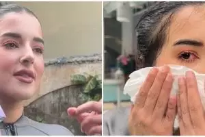 Aksi Tasya Farasya uji ketahanan setting spray MOP terbaru ini sampai dipakai renang, luntur nggak ya?