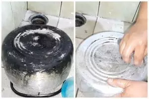 Tak ditaburi sitrun, trik bapak-bapak basmi kerak gosong di pantat teko ini cuma pakai 2 bahan dapur