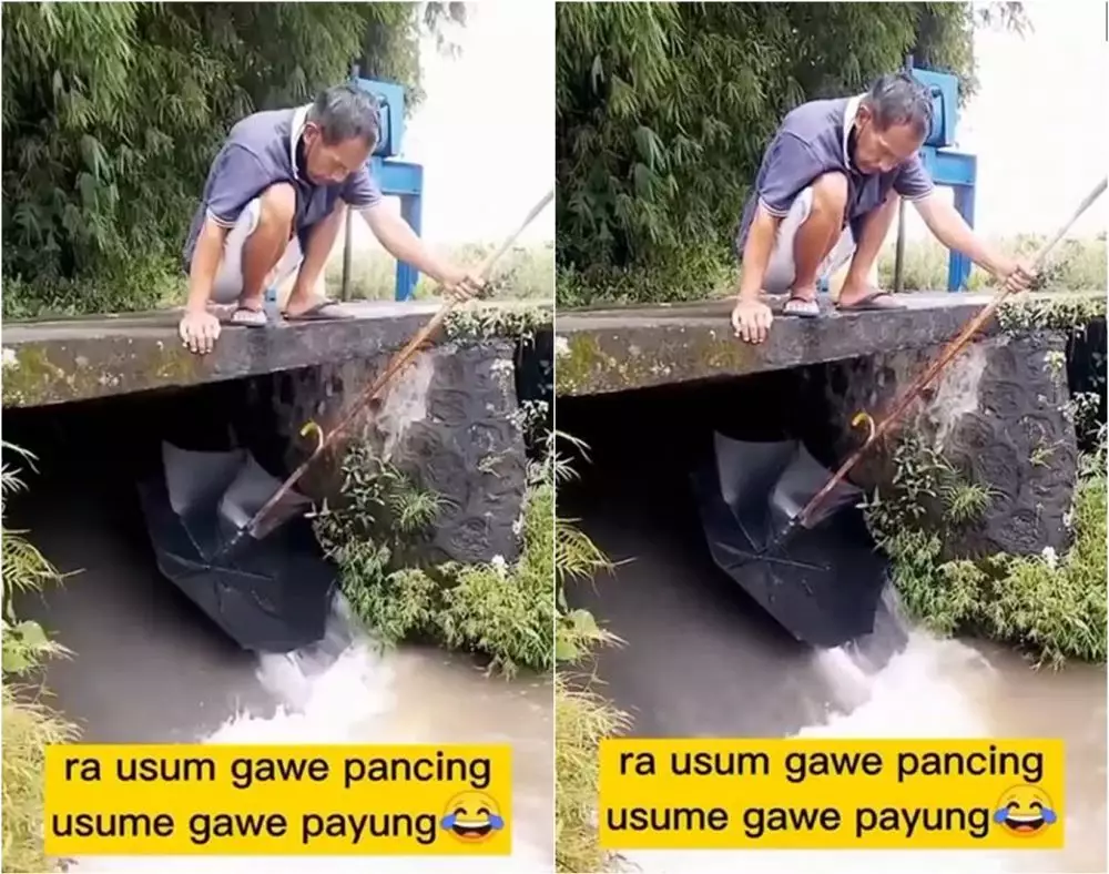 lifehack nyeleneh mancing pakai bambu dan payung Instagram