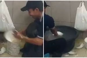 Bukan yang penting bersih, cara pria cuci piring ini malah bikin warganet nggak nafsu makan