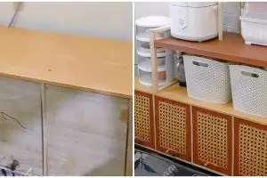 Ekonomis nggak perlu beli baru, ini 9 cara bikin rak dapur multifungsi dari lemari bekas