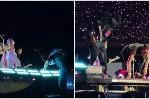 Momen penonton Coldplay bawa bendera Israel jatuh dari panggung, warganet malah fokus kondisi lampu