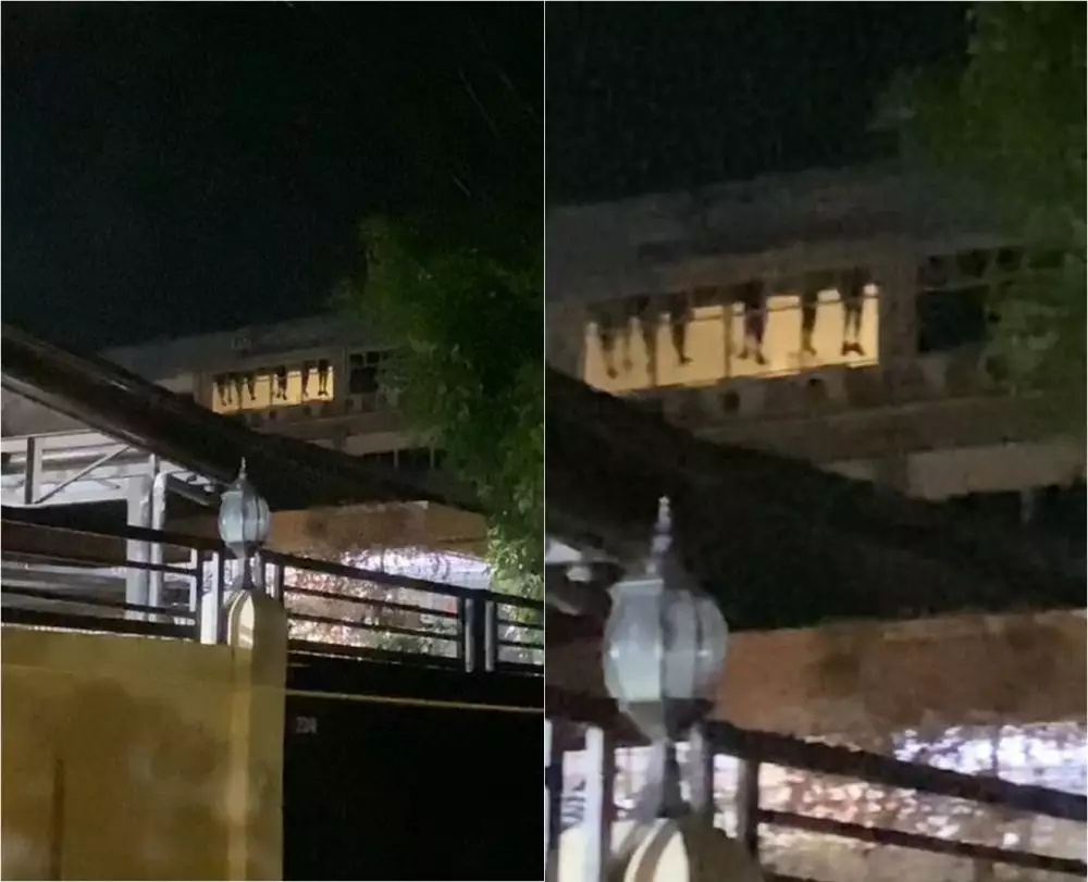 penampakan kaki menggantung di lantai atas gedung TikTok