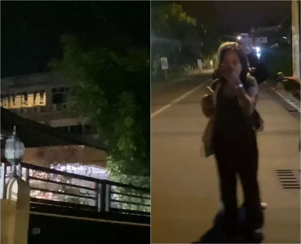 penampakan kaki menggantung di lantai atas gedung TikTok