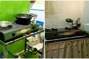 11 Cara bikin dapur mungil kontrakan minimalis lebih rapi, hanya perlu tambahan meja dan rak