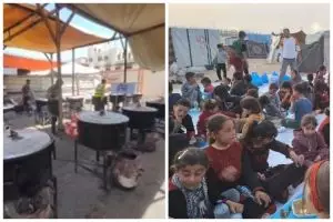 7 Penampakan dapur umum di Rafah Gaza dari Indonesia, belasan panci hidangan jadi rebutan