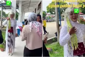 Tanggal ujian bareng hari akad, momen mahasiswi ikut UAS pakai baju pengantin, alasannya bikin salut
