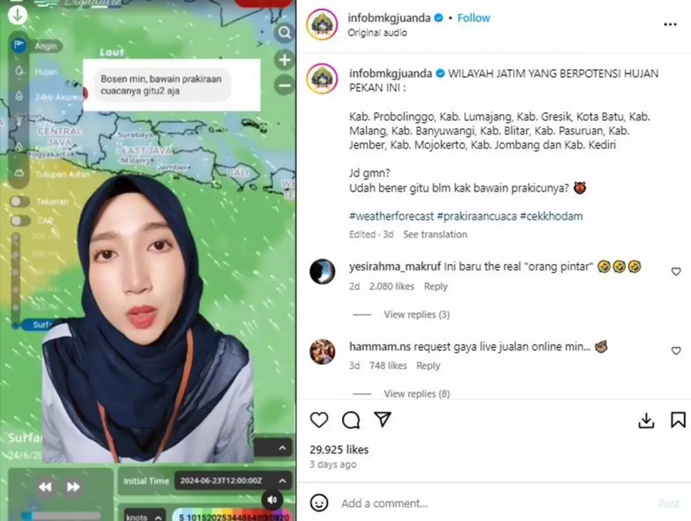 Cara unik wanita bawakan prakiraan cuaca © 2024 Instagram