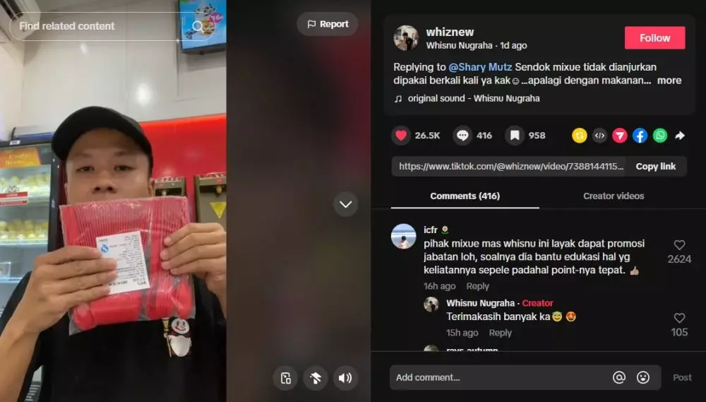 Ternyata ini bahaya menggunakan sendok bekas Mixue berkali-kali © TikTok