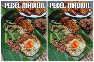 Cara membuat nasi pecel Madiun, komplet dan menggugah selera