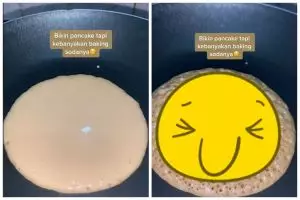 Wanita ini buat pancake tapi kebanyakan baking soda, hasil akhirnya bikin yang lihat auto geli