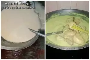 Tak tahu santan yang dipakai basi, momen wanita masak opor ayam ini endingnya bikin ngelus dada