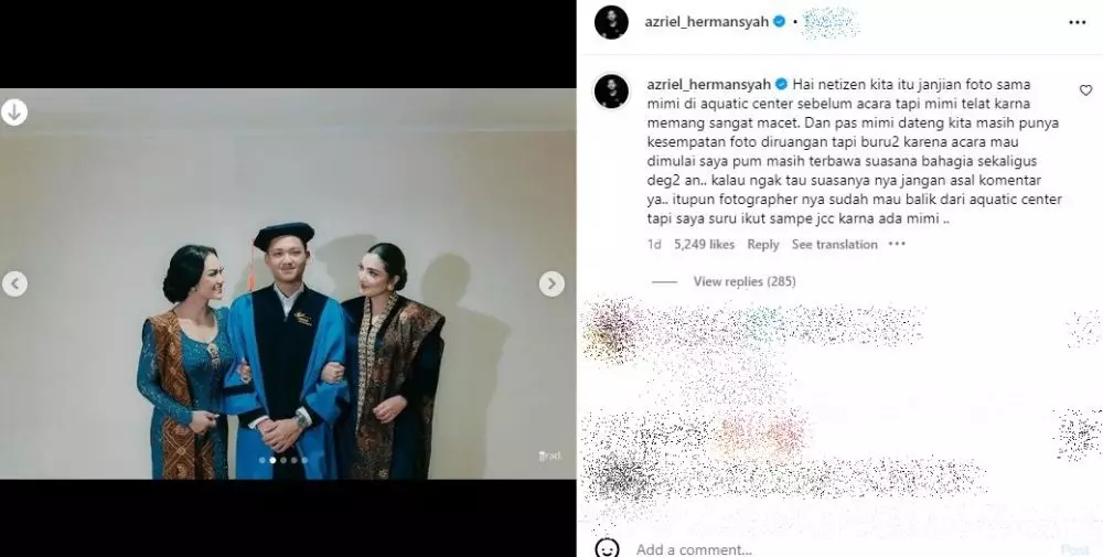 penjelasan azriel dituding pilih kasih © instagram