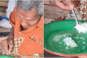 Sehari cuma dapat Rp 5 ribu, kakek 90 tahun penjual kerupuk ini cuma bisa makan nasi sisa dicampur air