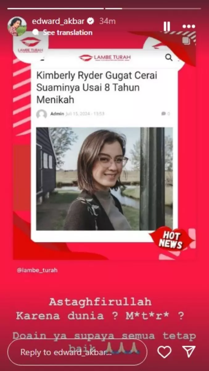 reaksi Edward Akbar digugat cerai © Instagram