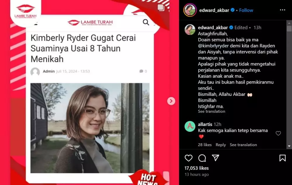 edward akbar singgung ikut campur urusan rumah tangga © 2024 Instagram edward akbar singgung ikut campur urusan rumah tangga © 2024 Instagram