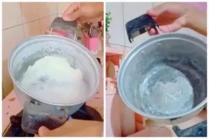 Cara bersihkan kerak kapur tebal di bagian dalam panci, sekali kerok langsung rontok