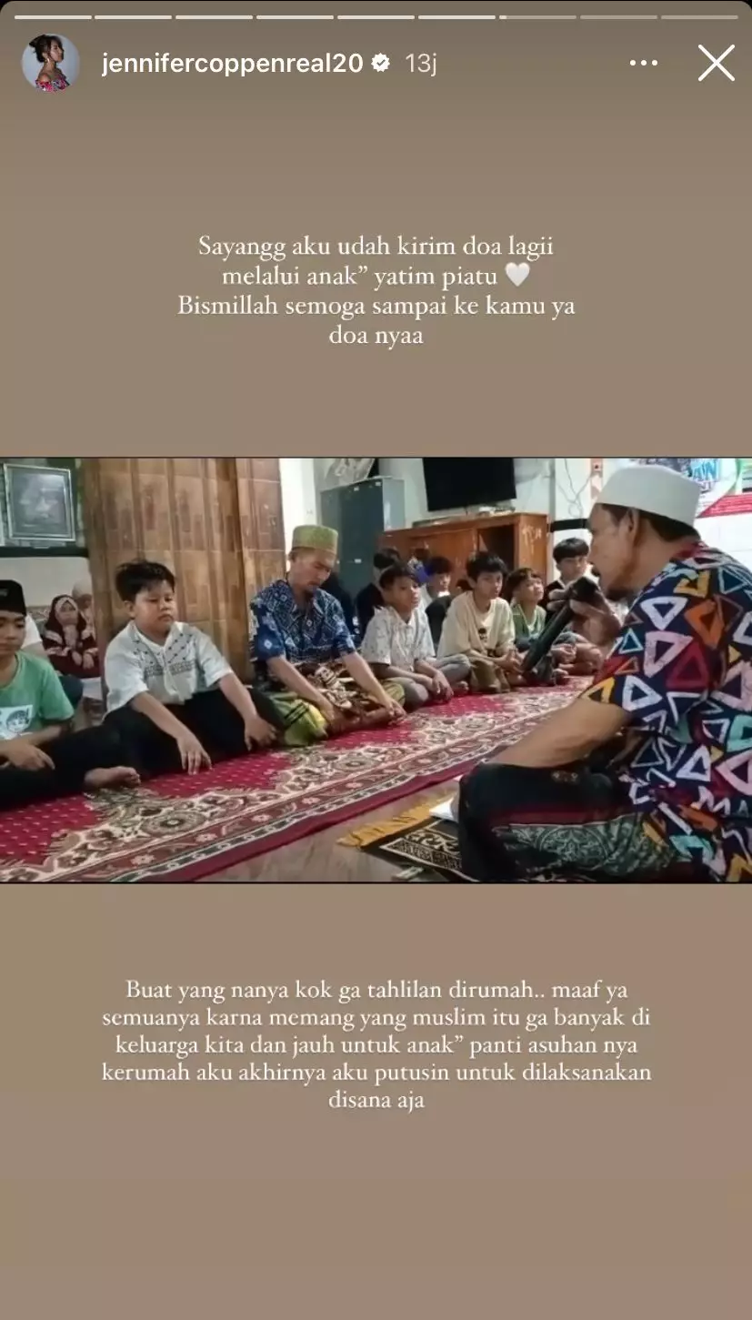 alasan jennifer coppen tak gelar tahlil di rumah © instagram