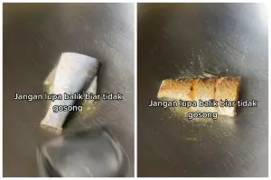 Wanita goreng ikan terlihat tanpa minyak ini bikin warganet heran, ngakunya tak pakai wajan mahal