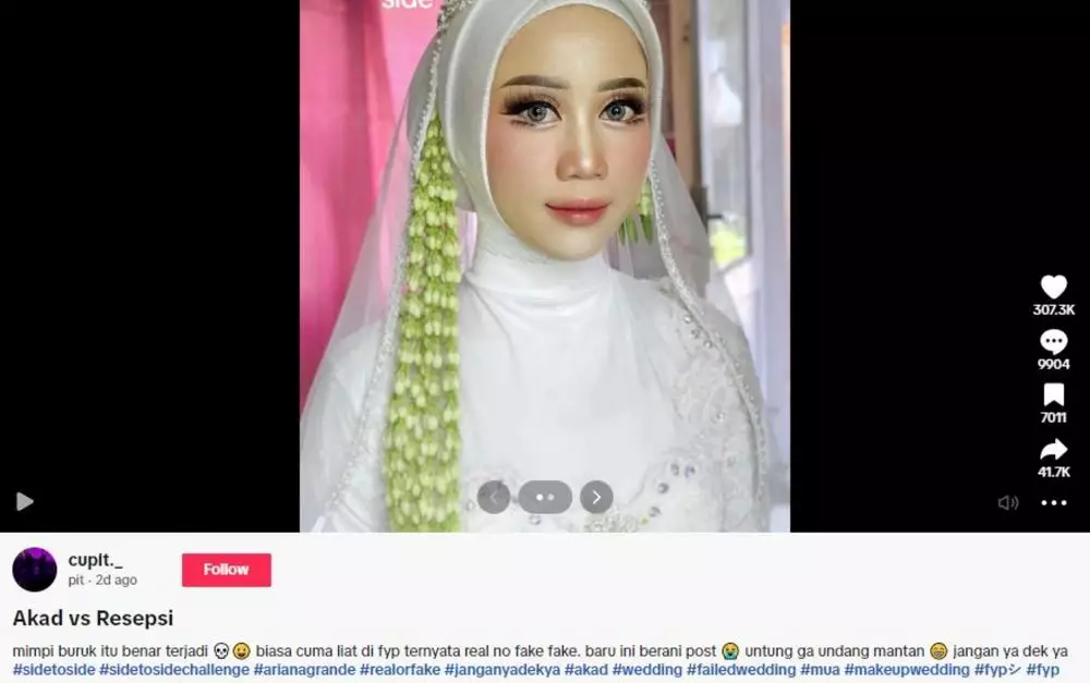 Hasil makeup resepsi cewek saat resepsi malah bikin ngelus dada TikTok Hasil makeup resepsi cewek saat resepsi malah bikin ngelus dada TikTok