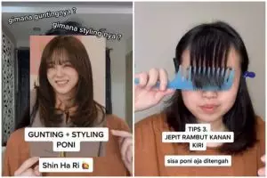 Hasilnya rapi nggak perlu ke salon, cewek ini bagikan trik potong dan styling poni ala seleb Korea