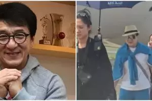 Momen Jackie Chan tiba di Indonesia dengan jet pribadi, sikapnya saat hendak dipayungi jadi sorotan