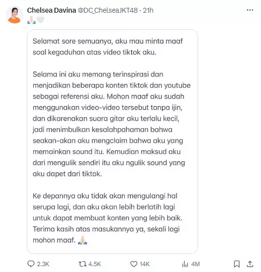 Chelsea JKT48 dituding nyolong karya © berbagai sumber