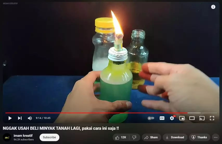 Sabun cuci piring disulap jadi minyak tanah untuk lilin © YouTube Sabun cuci piring disulap jadi minyak tanah untuk lilin © YouTube