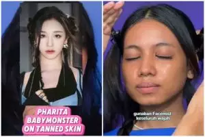 Transformasi cewek tan skin dirias ala Pharita Baby Monster ini manglingi, complexion-nya bikin salfok