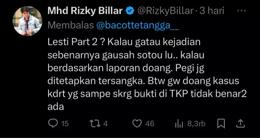 rizky billar beri tanggapan menohok kasus kdrt © berbagai sumber
