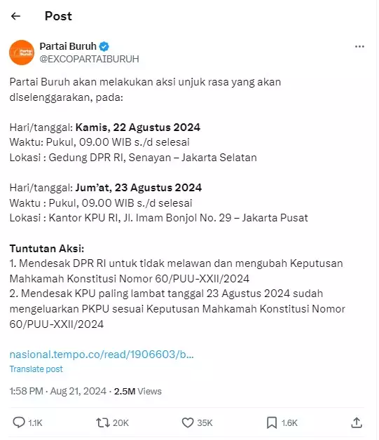 jadwal aksi massa KawalPutusanMK © X jadwal aksi massa KawalPutusanMK © X