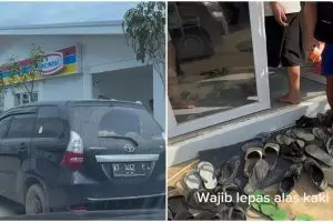 Momen wanita belanja di satu-satunya minimarket IKN ini wajib lepas alas kaki, sandal rawan tertukar