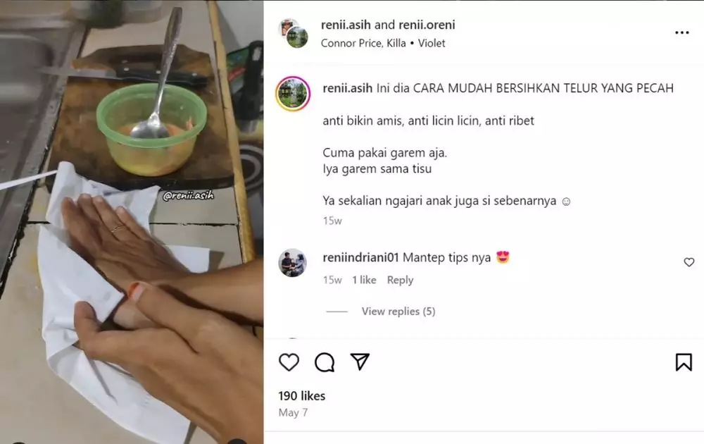 cara bersihkan pecahan telur di keramik © Instagram