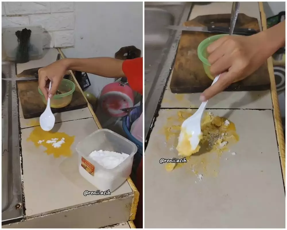 cara bersihkan pecahan telur di keramik © Instagram