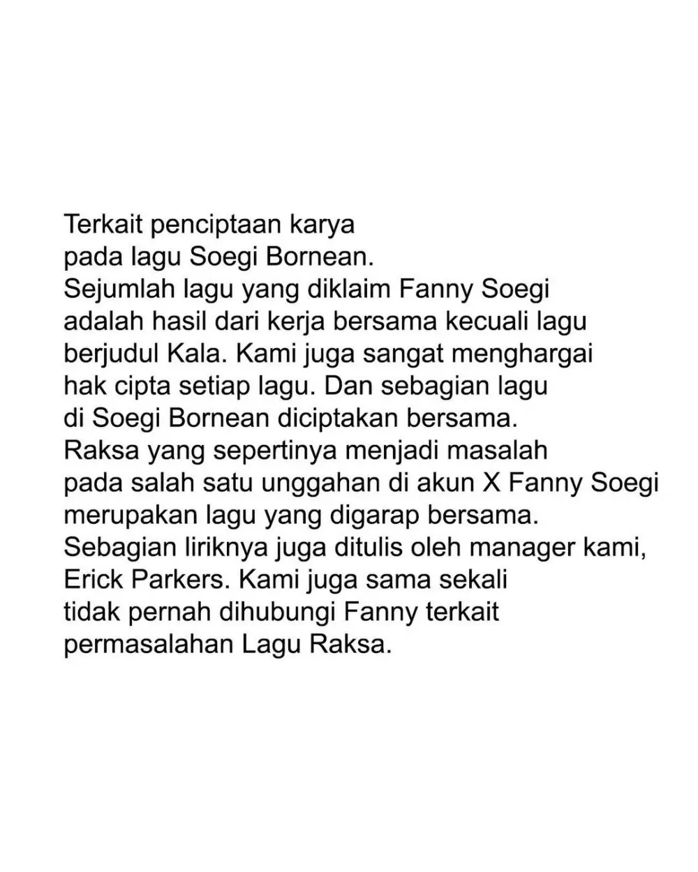 klarifikasi pihak Soegi Bornean © Instagram klarifikasi pihak Soegi Bornean © Instagram