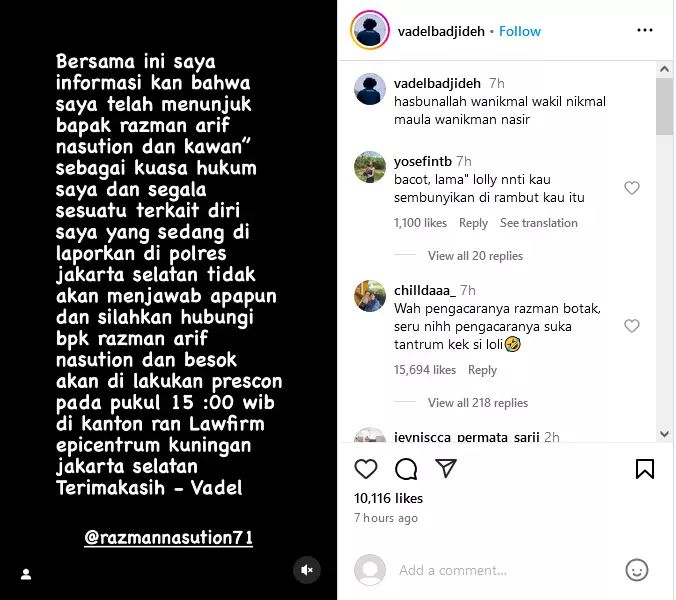Vadel Badjideh tunjuk pengacara Razman berbagai sumber Vadel Badjideh tunjuk pengacara Razman berbagai sumber